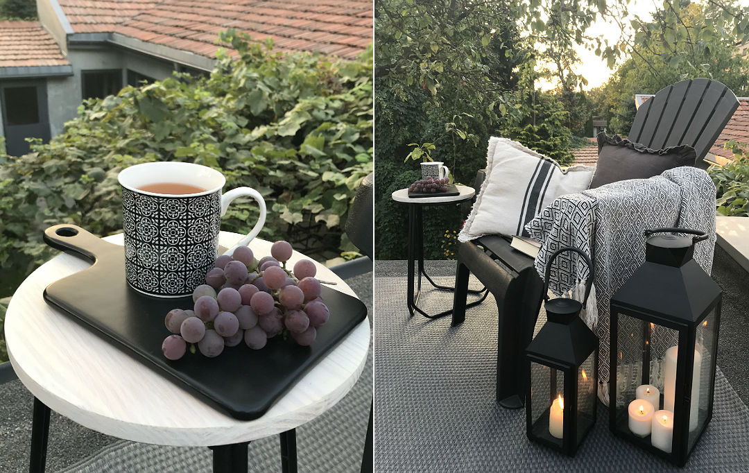 widok na zachód słońca, herbatka na dachu, własny winogron