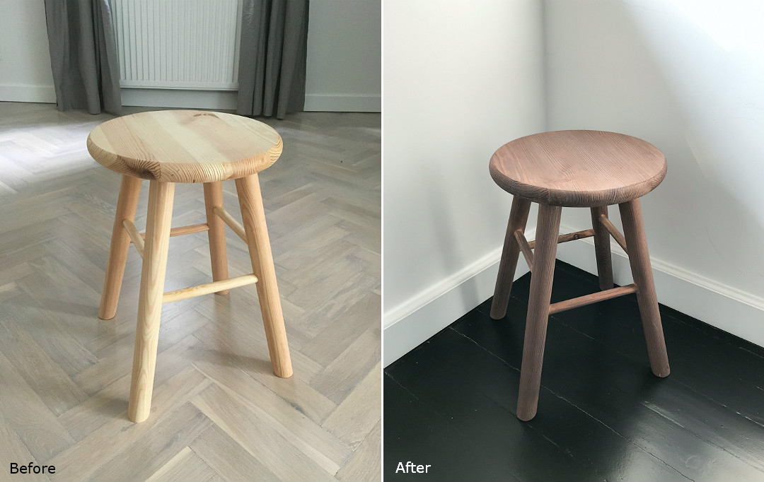 before&after metamorfoza sosnowy stołek jak przerobić pomysł na
