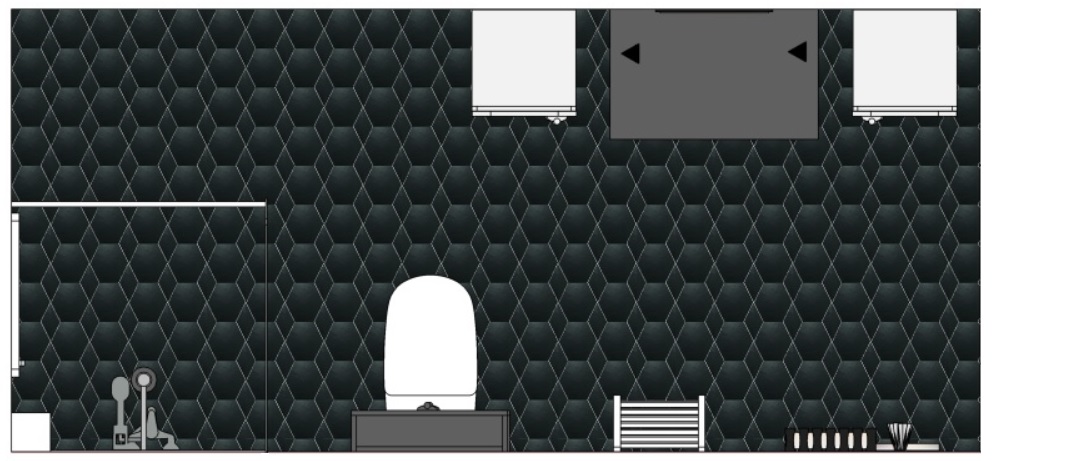 projekt łazienki rzut z góry czarne hexagony